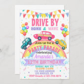 Uitnodiging voor verjaardagsparade met regenboog D (Voorkant / Achterkant)