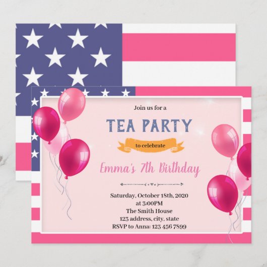 Uitnodiging voor verjaardagsthema voor Amerikaanse (Voorkant / Achterkant)