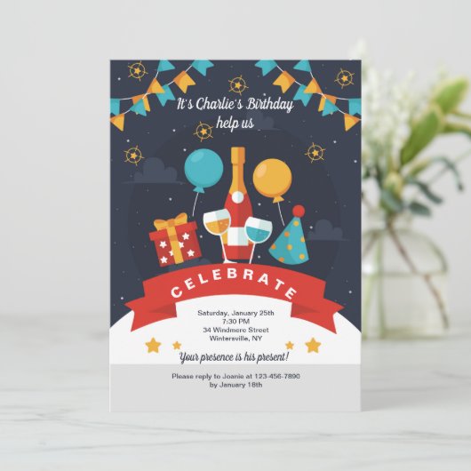 Uitnodiging voor verjaardagstoast (Staand voorkant)