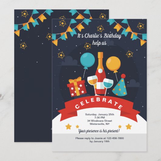 Uitnodiging voor verjaardagstoast (Voorkant / Achterkant)