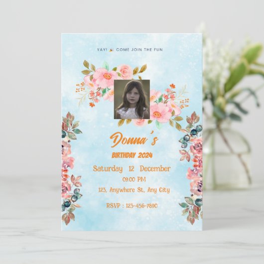 uitnodiging voor verjaardagsviering (Staand voorkant)