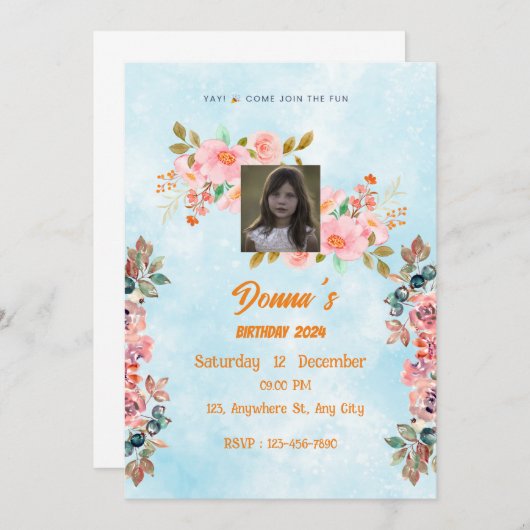 uitnodiging voor verjaardagsviering (Voorkant / Achterkant)