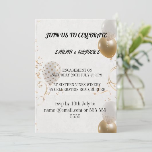 Uitnodiging voor verlovingsfeest, handgetekende Sj (Staand voorkant)