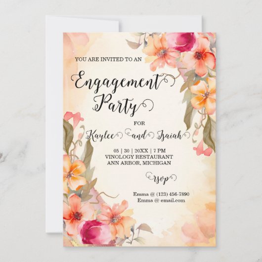 Uitnodiging voor verlovingsfeest met herfstbloemen (Voorkant)