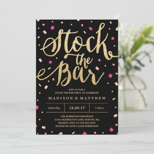 Uitnodiging voor verlovingsfeest met 'Stock the Ba (Staand voorkant)