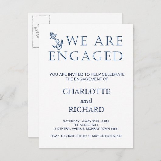 Uitnodiging voor verlovingsfeest nautisch thema (Voorkant / Achterkant)