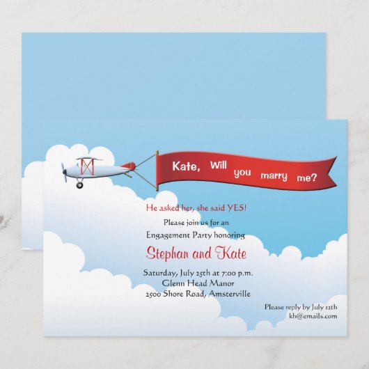 Uitnodiging voor verlovingsgroep voor vliegtuigban (Voorkant / Achterkant)