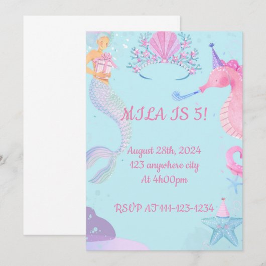 uitnodiging voor vermaid verjaard (Voorkant / Achterkant)