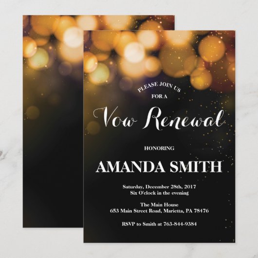 Uitnodiging voor vernieuwing Kaart Gold Glitter (Voorkant / Achterkant)