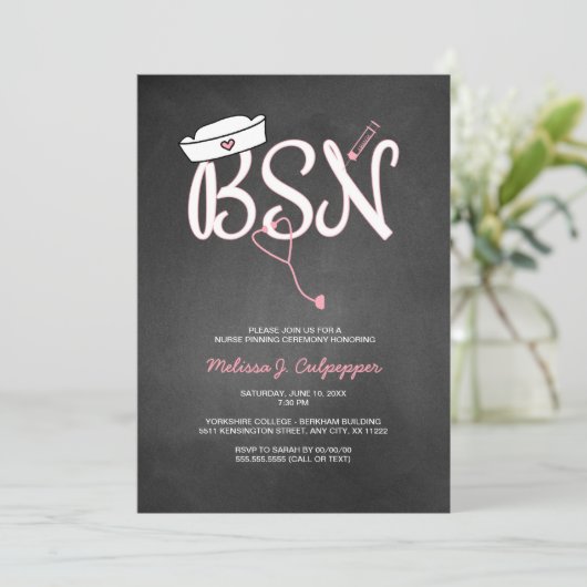 Uitnodiging voor verpleegkundig afstuderen, bsn-sp (Staand voorkant)