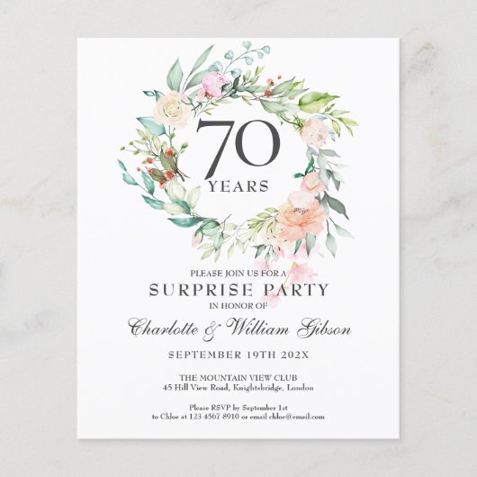 Uitnodiging voor verrassingsfeestje 70ste verjaard (Voorkant)