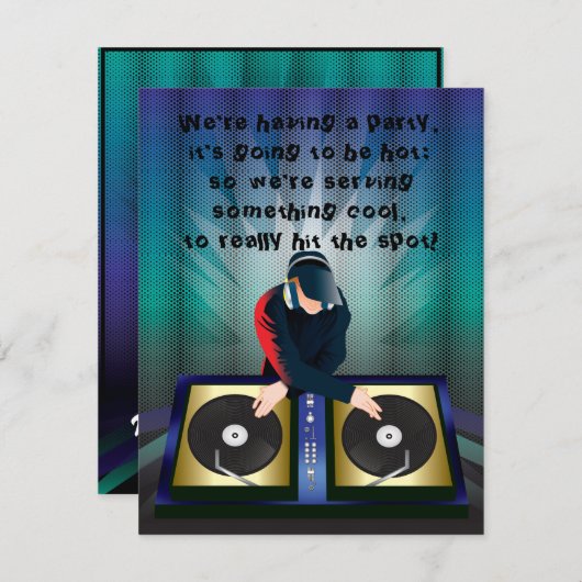 Uitnodiging voor verrassingsfeestje DJ Bachelor Ba (Voorkant / Achterkant)