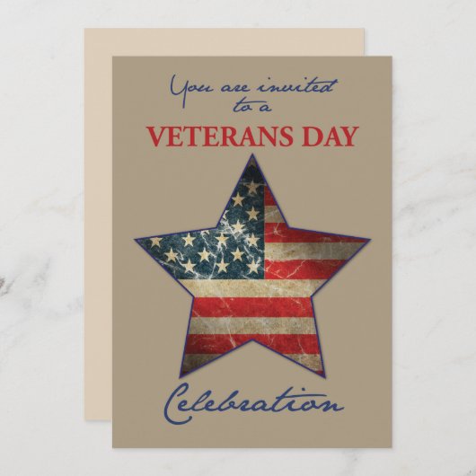 Uitnodiging voor Veterans Day Event Old Flag Star (Voorkant / Achterkant)
