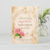  uitnodiging voor Victoriaans Rozen van Birthday (Staand voorkant)