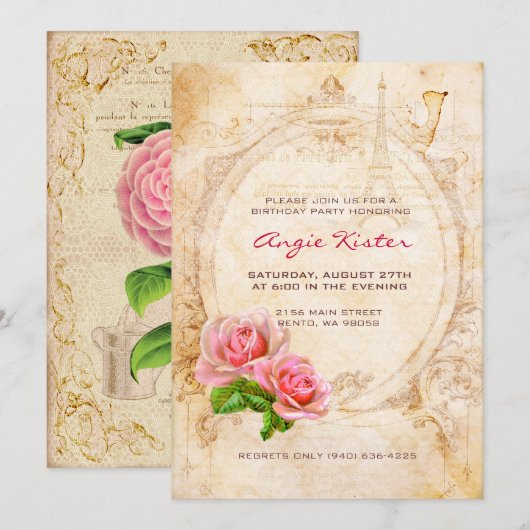  uitnodiging voor Victoriaans Rozen van Birthday (Voorkant / Achterkant)