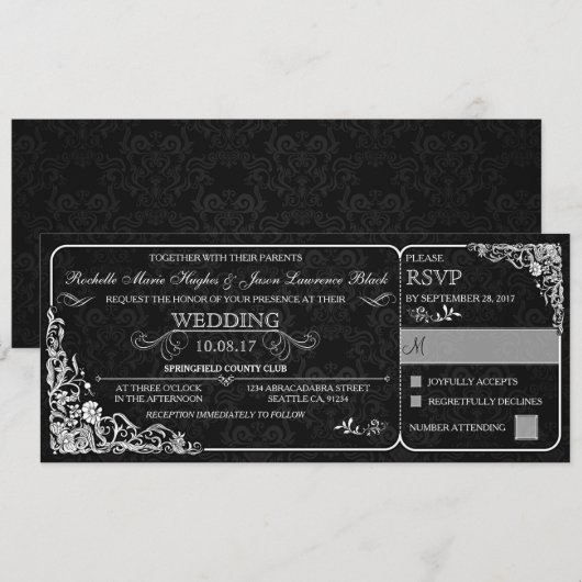 Uitnodiging voor Victoriaanse trouwkaart met RSVP (Voorkant / Achterkant)