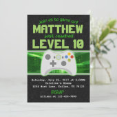 Uitnodiging voor video game Birthday Party (Staand voorkant)