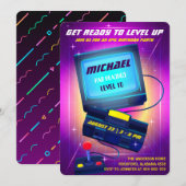 Uitnodiging voor Videogame Birthday Party (Voorkant / Achterkant)