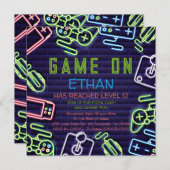 Uitnodiging voor videogame level up verjaardagsfee (Voorkant / Achterkant)