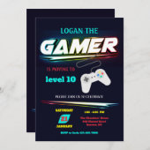 Uitnodiging voor videogamefeestje (Voorkant / Achterkant)