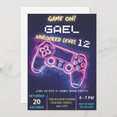 Uitnodiging voor videogamefeestje, verjaardagsuitn (Voorkant / Achterkant)