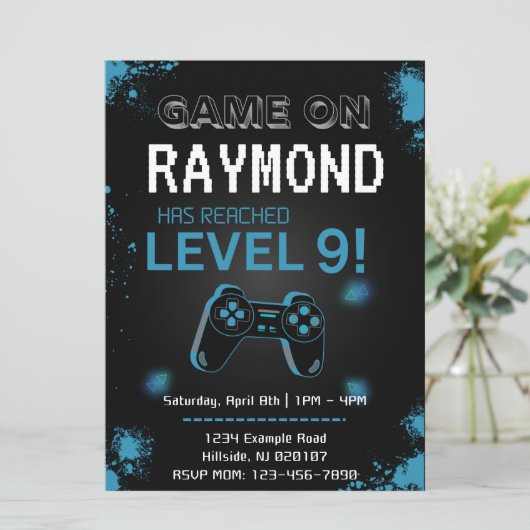 Uitnodiging voor videospellen bewerken (Staand voorkant)