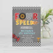 Uitnodiging voor vier speed verjaardagsfeestje (Staand voorkant)