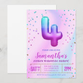 Uitnodiging voor Vierde Eenhoorn Verjaardagsfeest (Voorkant / Achterkant)