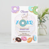 Uitnodiging voor vierde verjaardag Donut (Staand voorkant)