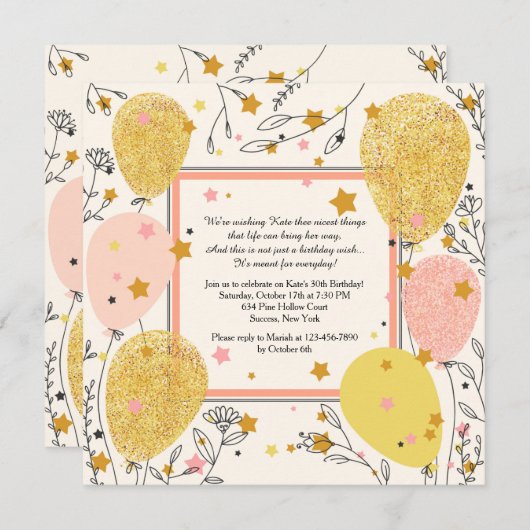 Uitnodiging voor viering ballonnen (Voorkant / Achterkant)