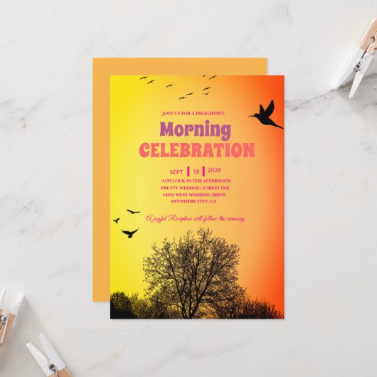 Uitnodiging voor viering van gouden gloed zonsopga (Voorkant / Achterkant in situ)