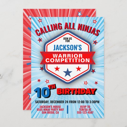 Uitnodiging voor viering van strijder- en verjaard (Voorkant / Achterkant)
