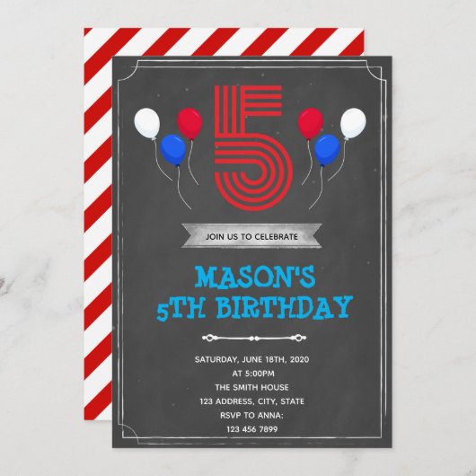 Uitnodiging voor vijf jaar (Voorkant / Achterkant)