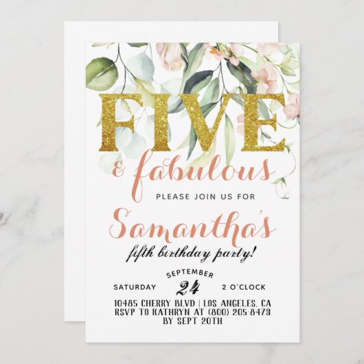 Uitnodiging voor vijf of vijf meisjes (Voorkant / Achterkant)