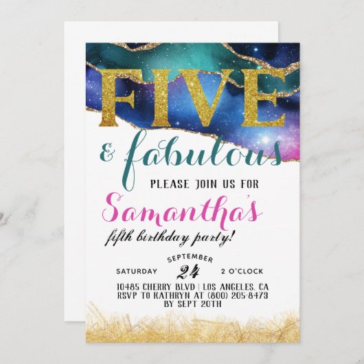 Uitnodiging voor vijf of vijf meisjes (Voorkant / Achterkant)