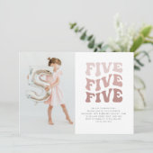 Uitnodiging voor vijf retro roze landschapsfoto's (Staand voorkant)