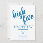 Uitnodiging voor vijfde verjaardag High Five Blauw (Voorkant)