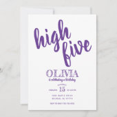 Uitnodiging voor vijfde verjaardag High Five Paars (Voorkant)