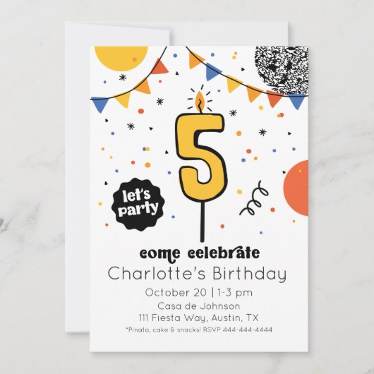 Uitnodiging voor vijfde verjaardag met kabouter en (Voorkant)