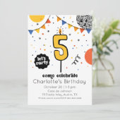 Uitnodiging voor vijfde verjaardag met kabouter en (Staand voorkant)