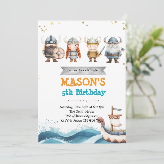 Uitnodiging voor Viking verjaardagsfeestje (Staand voorkant)