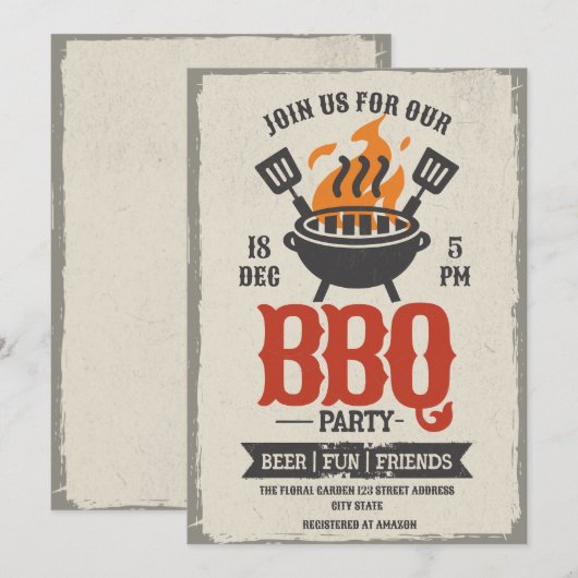 Uitnodiging voor Vintage BBQ-feest Grillmaster (Voorkant / Achterkant)
