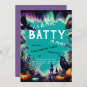 Uitnodiging voor Vintage Crow Teal Hallowe'en-fees (Voorkant / Achterkant)