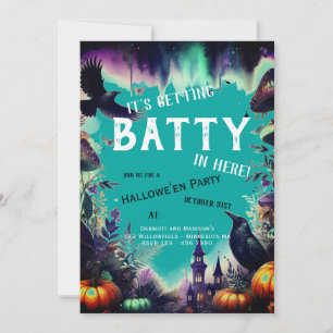 Uitnodiging voor Vintage Crow Teal Hallowe'en-fees