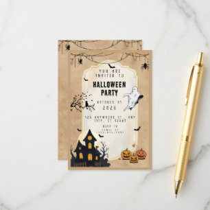 Uitnodiging voor vintage Halloween-feest – Griezel Informatiekaartje