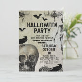 Uitnodiging voor vintage Halloweenfeest met schede (Staand voorkant)