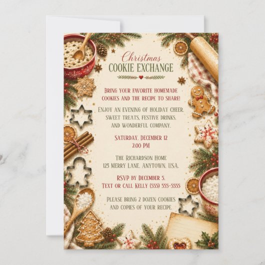 Uitnodiging voor Vintage Kerst Koekjesruil (Voorkant)