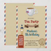 Uitnodiging voor vintage London theepartij thema (Voorkant / Achterkant)