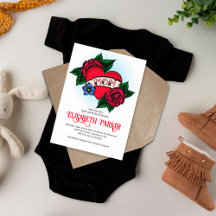 Uitnodiging voor Vintage Moeder Tattoo Baby Shower