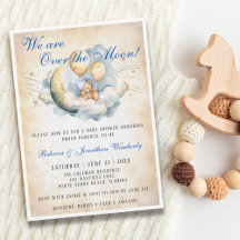 Uitnodiging voor Vintage Over de Maan Baby Shower